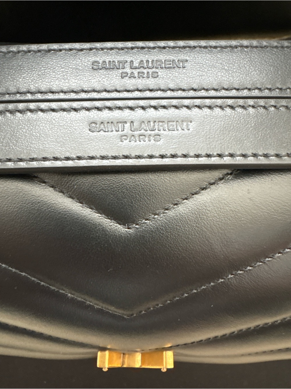 Saint Laurent Black Quilted Chevron Leather Shoulder Bag with Gold YSL Logo - Picture 6 of 15